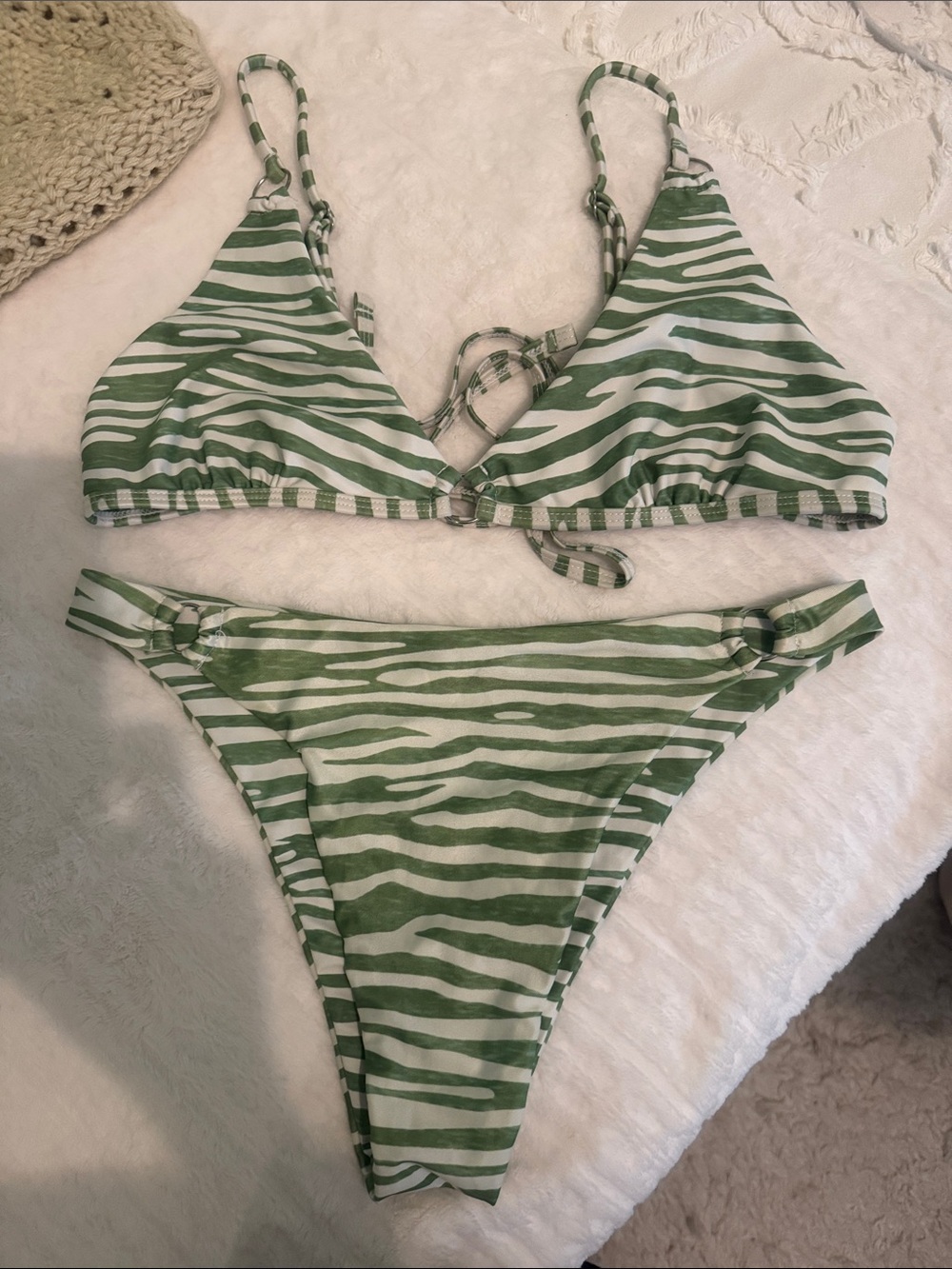 Green Zebra-Print Triangle Bikini Set